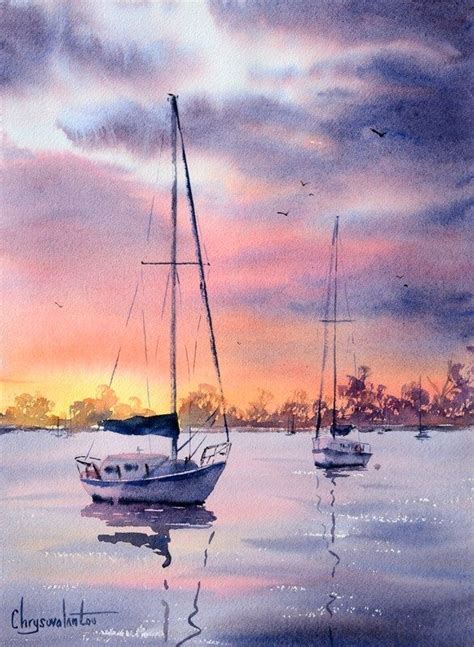 Pin by Carol Dreesen on Seascape paintings | Watercolor landscape paintings, Sailboat painting ...