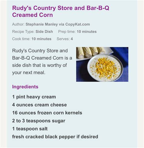 Rudy’s cream corn copycat recipe | Utah food, Recipes, Vegetable dishes