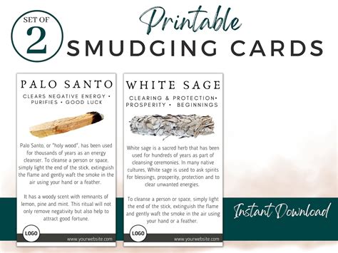 Set of 2 Printable Smudge Instructions Smudging Card - Etsy