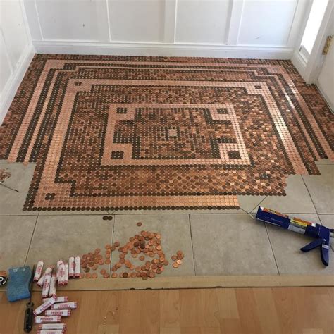 Jeweler Creates Her Own DIY Penny Floor Using 7,500 Pennies