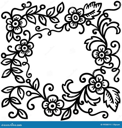 Black floral patterns stock vector. Illustration of organized - 9958819