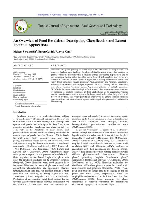 (PDF) An Overview of Food Emulsions: Description, Classification and ...