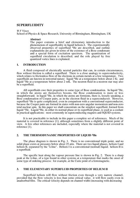 Thermodynamics of Liquid Helium - SUPERFLUIDITY W F Vinen School of Physics & Space Research ...