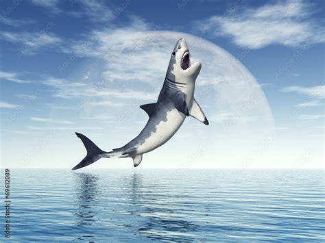 Great White Shark Jumping Stock Illustration | Adobe Stock