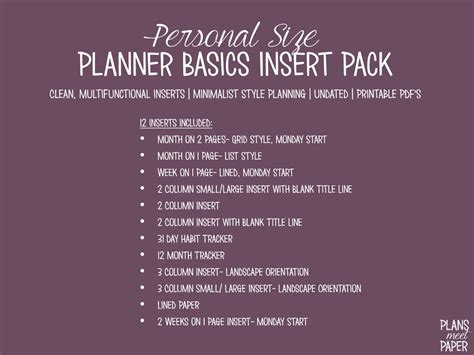 PRINTABLE Personal Size Planner Basics Insert Pack Clean - Etsy