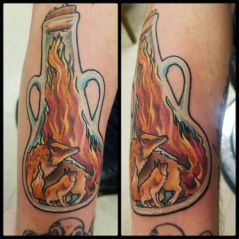 Fire foxes in a bottle : Done by Nichole Chumita of FX Tattoos in ...