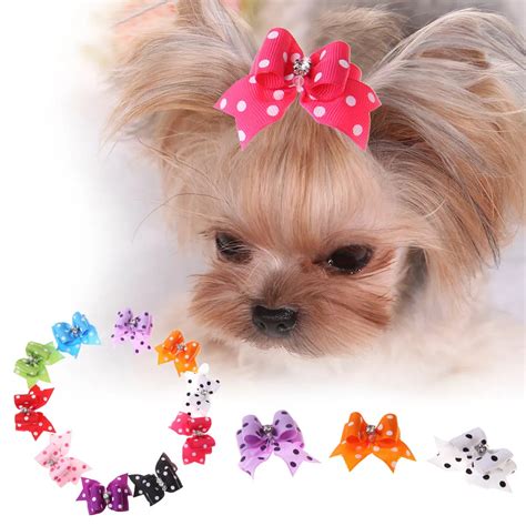 10 Pcs Tartan Design Dog Hair Bow Pet Dog Bows With Pearl Cute Rubber Band Hairpin Grooming ...