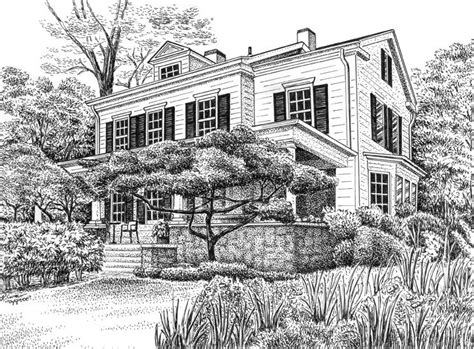 Image detail for -... home portrait – a black and white, pen & ink drawing of a house | Ink pen ...