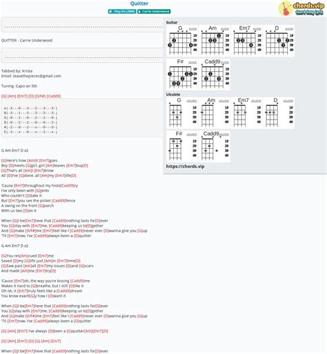 Chord: Quitter - tab, song lyric, sheet, guitar, ukulele | chords.vip