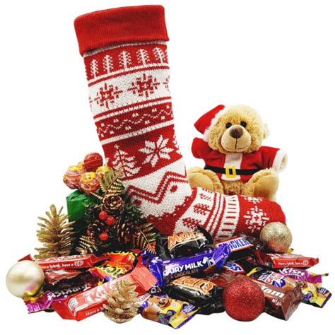 Christmas Stocking with Bear & Chocolates Gift