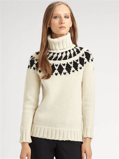 Moncler Wool Fair Isle Turtleneck Sweater in White | Lyst