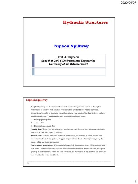 Hydraulic Structures - Siphon Spillway | PDF | Spillway | Hydrology