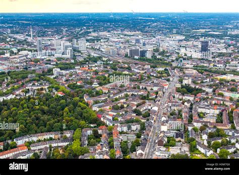 Areal shot of the city of Essen, Germany, city center, downtown area ...