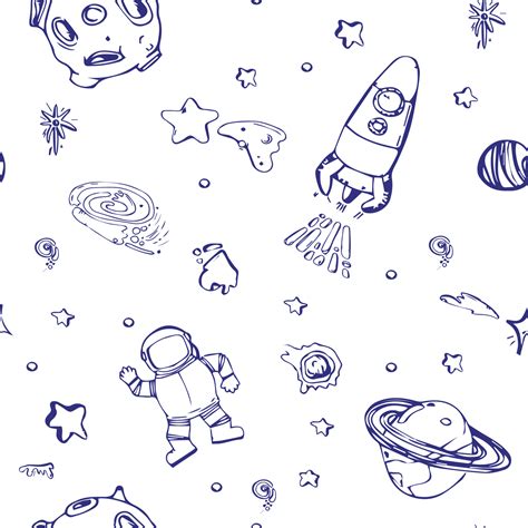 Space and astronaut seamless pattern. Starry sky background with cosmic ...