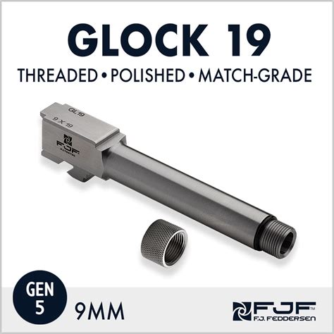 Glock 19 Threaded Pistol Barrel - 9 mm - Polished Steel (Gen 5) - F.J. Feddersen