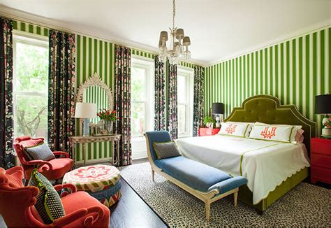 Green and Red Bedroom by Summer Thornton Design - Interiors By Color