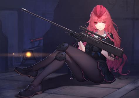 Wallpaper Gun Redhead Long Hair Anime Girls Legs Weapon Red | My XXX Hot Girl