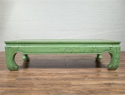 Vintage Thai Teak Coffee Table with Green Crackled Finish and Chow Legs, 1950s at 1stDibs | thai ...