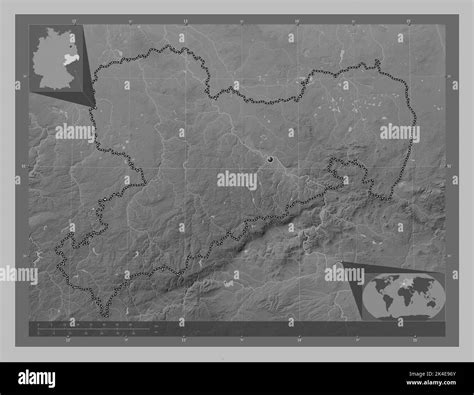 Sachsen, state of Germany. Grayscale elevation map with lakes and ...