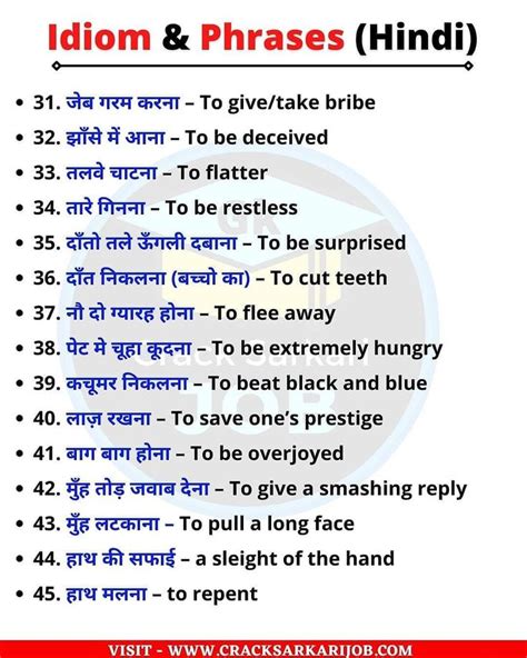 English idiom & phrases in Hindi PDF | Idioms and phrases, English phrases sentences, English ...