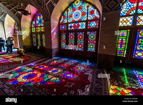 Light pattern from stained glass window in Pink Mosque (Nasir ol Molk Mosque) in Gowad-e-Araban ...