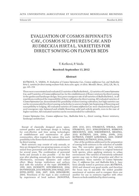 (PDF) Evaluation of Cosmos bipinnatus Cav., Cosmos sulphureus Cav. and Rudbeckia hirta L ...