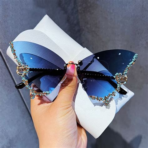 Envy Luxury Rhinestone Butterfly Rimless Sunglasses | Butterfly ...