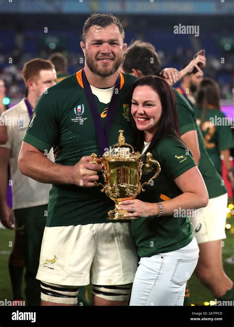 South Africa's Duane Vermeulen with the Webb Ellis Cup following the ...