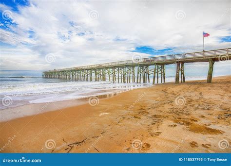 Flagler Beach with Pier and American Flag Stock Image - Image of sand, pier: 118537795