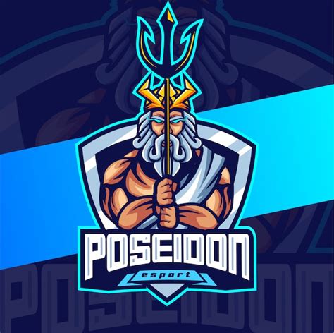 Poseidon king mascot esport logo design | Premium Vector