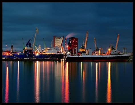 Klaipeda at night, view from the sea