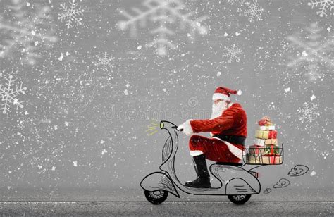 Santa Claus on scooter stock image. Image of motorbike - 82704723