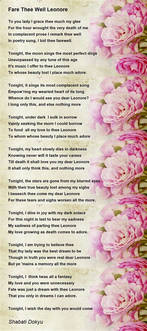 Fare Thee Well Leonore - Fare Thee Well Leonore Poem by Shabati Dokyu