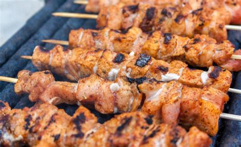 Roasted meat sticks stock photo. Image of smoke, grill - 46636600