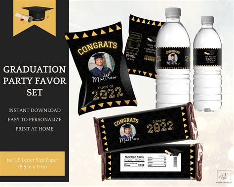 Graduation Decorations Chip Bag Template Candy Bars & Water - Etsy