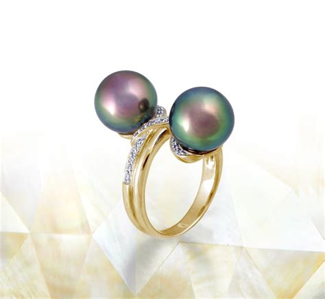 Tahitian pearl ring - 18K white gold with Diamonds - RGYDPE01011 ...