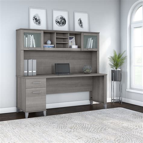 Bush Furniture Somerset 72W Office Desk with Drawers and Hutch in Platinum Gray - SET018PG