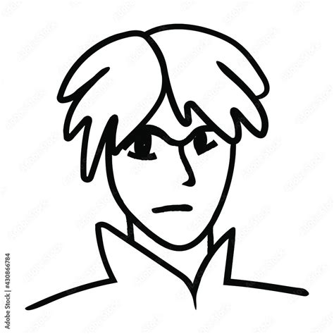 Male portrait with serious face. Vector line art with isolated cartoon. For avatars, comic ...