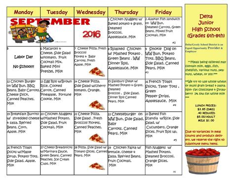 DJHS Lunch Menu September 2016.pdf | Schools | deltawindonline.com