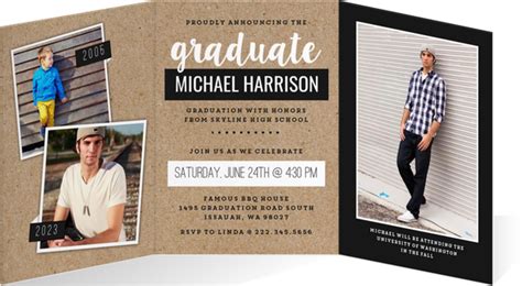 Kraft Colored Tab Graduation Tri-fold Invitation | High School Graduation Invitations