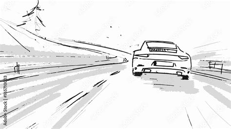 Car driving through the road. Vector sketch illustration for advertise, insurance company ...