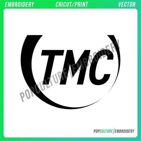 the tmc logo is shown in black and white on a green square sticker