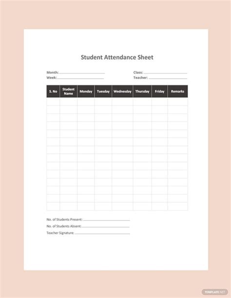 Student Attendance Sheet Template in Google Docs, Word - Download | Template.net