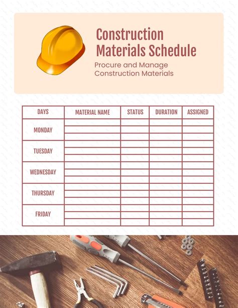 White Simple Construction Material Schedule Template - Venngage