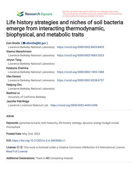 (PDF) Life history strategies and niches of soil bacteria emerge from interacting thermodynamic ...