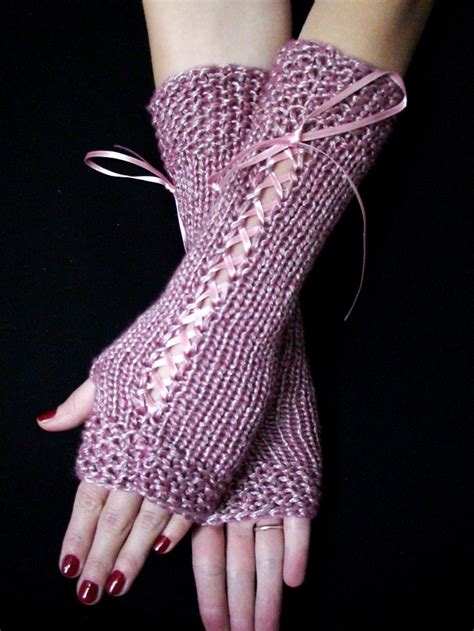 Fingerless Gloves Pink Corset Silver Pink Luxury Arm Warmers | Etsy