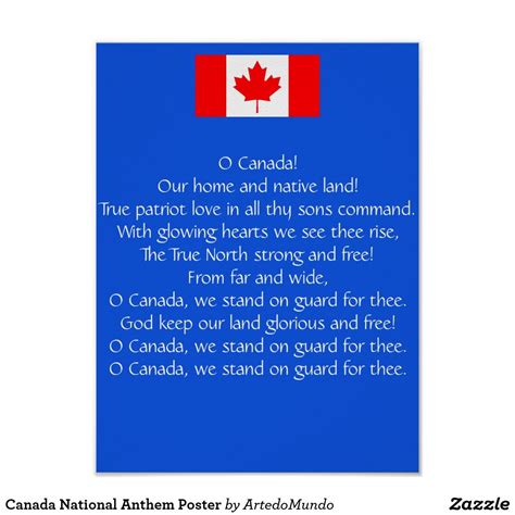 O Canada National Anthem Poster | Zazzle