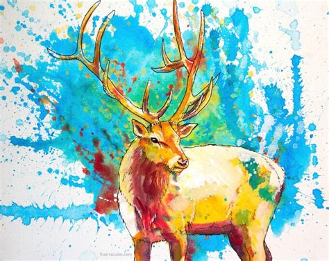 Original Acrylic Elk Painting on Canvas, Abstract Forest Animal Art - Etsy