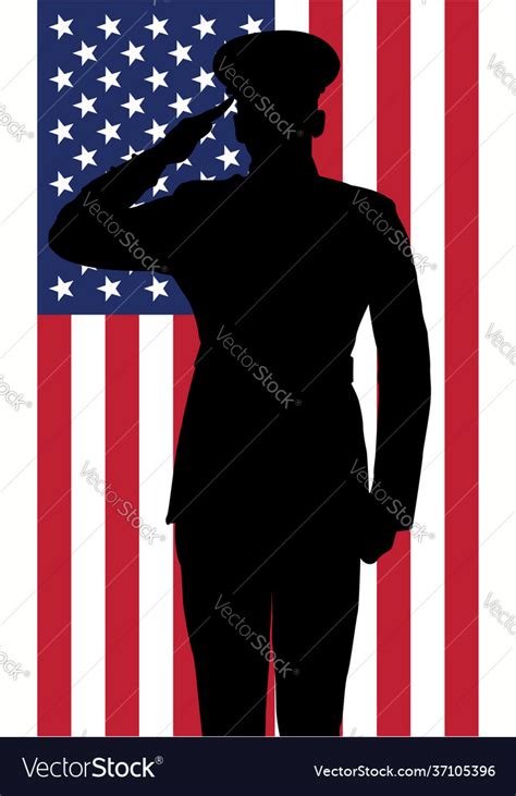 Military or police salute silhouette with usa flag