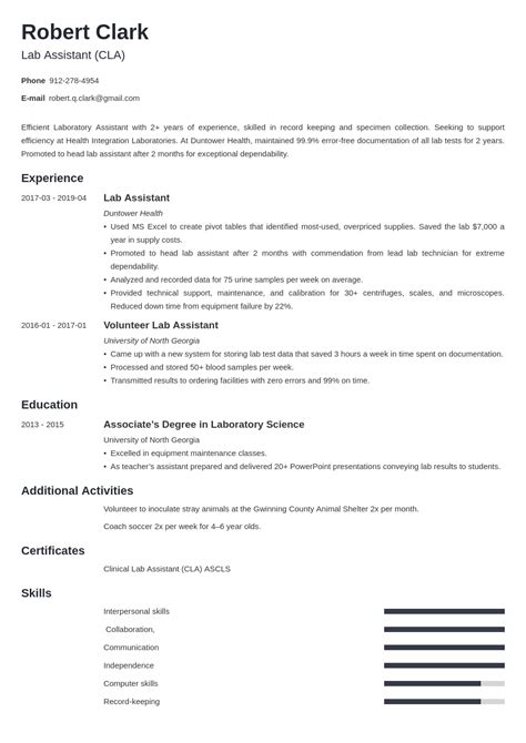 Lab Assistant Resume Sample [with Laboratory Skills]